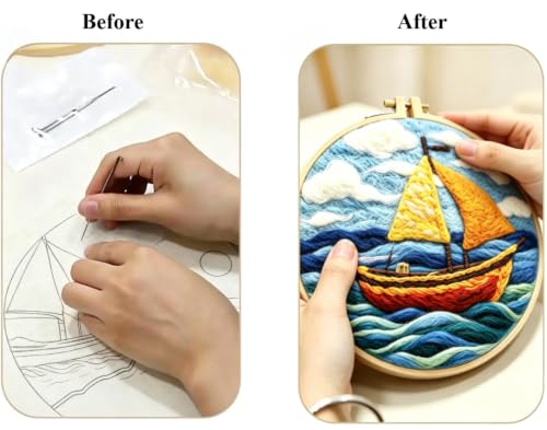 Image of 3 Sets Wool Felt Sets Seascape Scenery Needle Felting Kits DIY Handmade Wool Felt Painting Kits Home Decor Needle Felt Starter Sets Gifts with Instructions and Foam Pad for Beginners (Yellow)