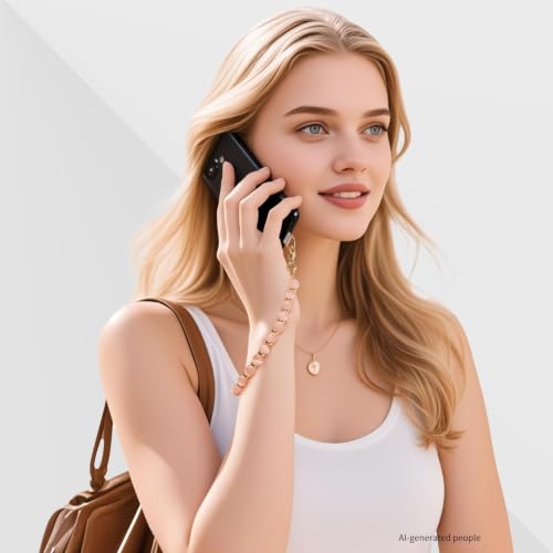 Image of Marble Beaded Phone Wrist Strap,Detachable Phone Bracelet Strap with Tether Tab,Hands-Free Wristlet Strap (Beige)