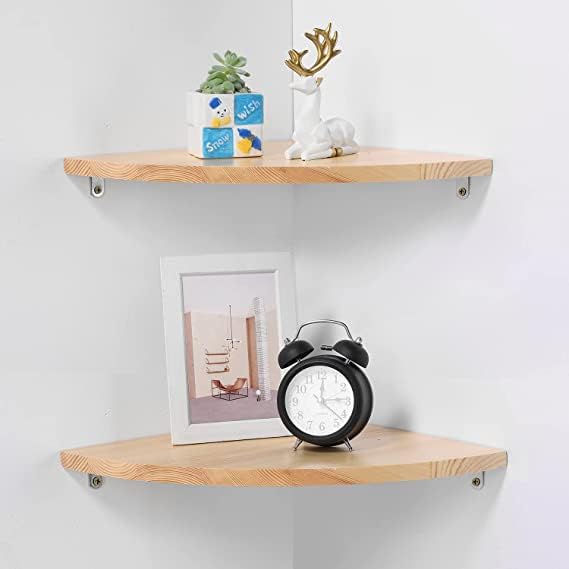 Urooz 10 inch Corner Wall Shelf, Set of 2 Solid Wood Corner Floating