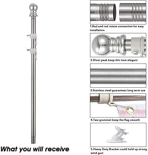 TALITARE Flag Pole with Bracket,5FT Flagpole Kit American Flag with Pole Holder Mounting Bracket Stainless Steel Heavy Duty for Garden Yard Truck Boat Rustproof(Flag Pole with White Bracket, 5FT)