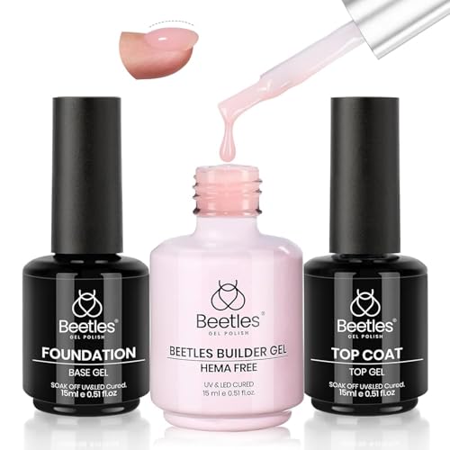 Beetles Hema Free Pink Builder Gel with No Wipe Gel Top Coat and Base Coat Shine Finish and Long Lasting, Soak Off LED Jelly Nude Builder Nail Strengthener Extension Thickening