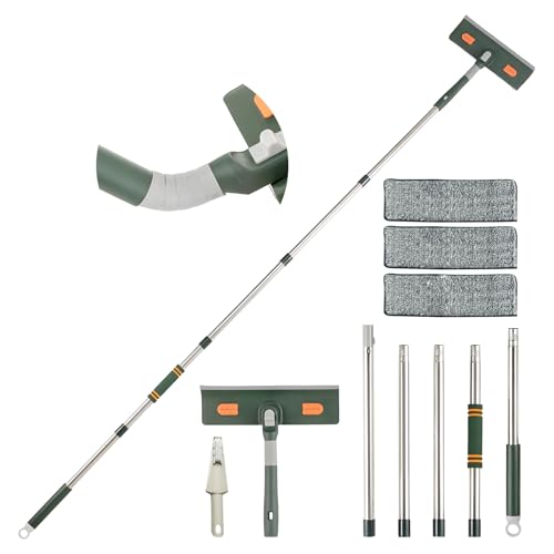 Image of Window Squeegee 81 inch High Reach Extension Pole Window Cleaner Tool | Window Cleaning Kit with Rotatable Head, Bendable Head for Indoor Outdoor Car Sliding Door Shower Glass Cleaning