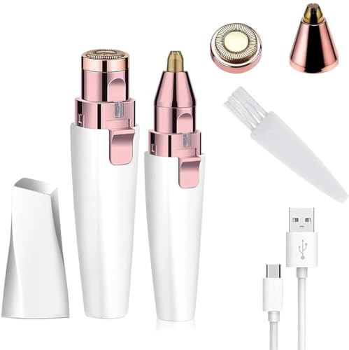 Image of 2-in-1 Eyebrow Trimmer & Facial Hair Remover for Women Pack of 1 | USB Rechargeable,LED Indicator Light, Painless Hair Removal, Portable Design Replaceable Precision Heads, Multicolour