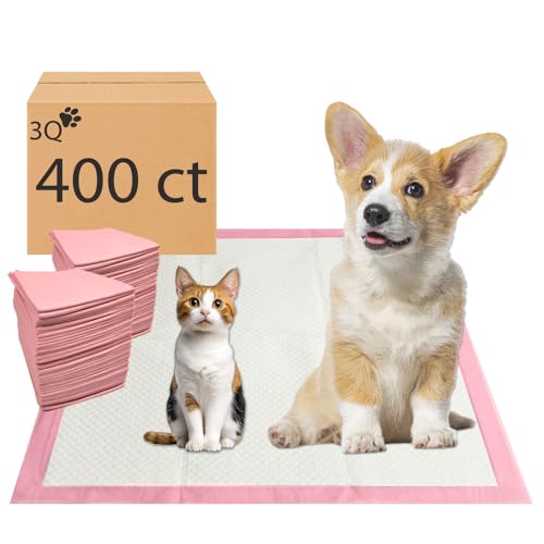 Image of Pink Puppy Pee Pads, 400 Count - 22 x 22 Inch Dog Potty Training Pads, Leak-Proof Quick Absorb 6-Layer Design for Pet Pissing Weewee Training, Ideal for Puppies, Cats, Rabbits, and Guinea Pigs