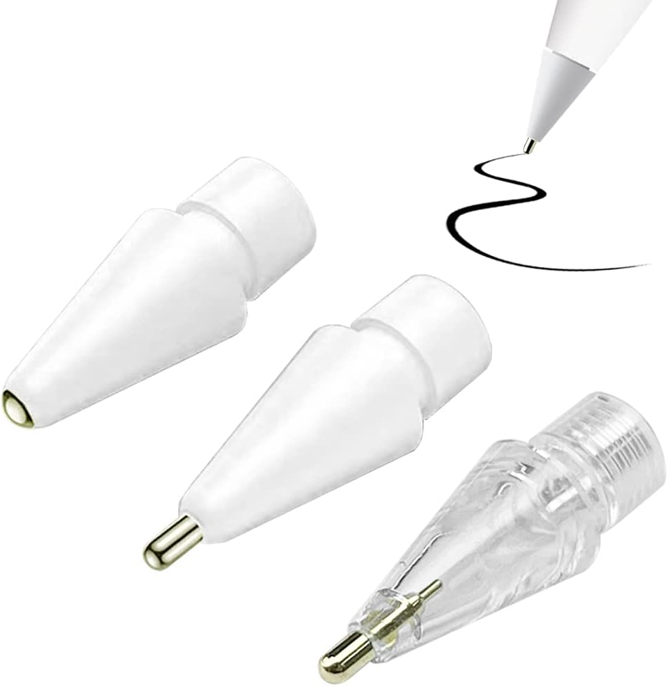 YINVA 3 Pack Pencil Tips for Apple Pencil Tip, 3 Styles Fine Point Metal Apple Pencil 2nd Generation Tips, Replacement iPad Pen Tips for Apple Pencil 1st Generation Nibs(White, Clear)