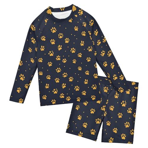 Dog Cat Claws Paw Print Baby Boys' Toddler Long Sleeved Rashguard Swim Bathing Suit Set B0404987