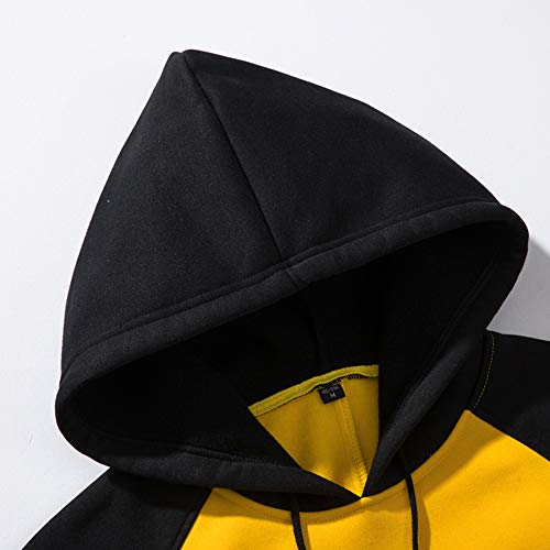 TOLOER Mens Hoodies Pullover - Contrast Color Casual Hoodie for Men - Sports Outwear Sweatshirts Yellow Black Large — view 4