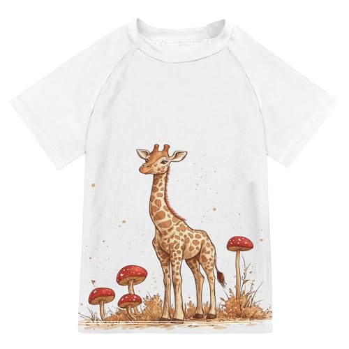 Cartoon Giraffe White Kids Bathing Suit UV Protection Kids Rash Guard Swimsuit Girls Swimwears Baseball Shirts for Toddler Boy 4T