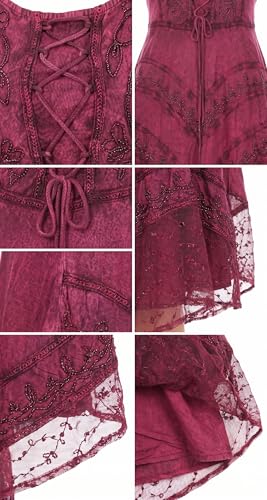 Image of Sakkas Sundara Stonewashed Rayon Embroidered Mid Length Dress