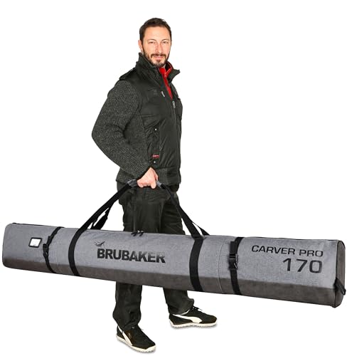 Foto von BRUBAKER Kombi Set Carver Performance - Skisack und Skischuhtasche für 1 Paar Ski + Stöcke + Schuhe + Helm - Grau meliert Schwarz - 170 cm