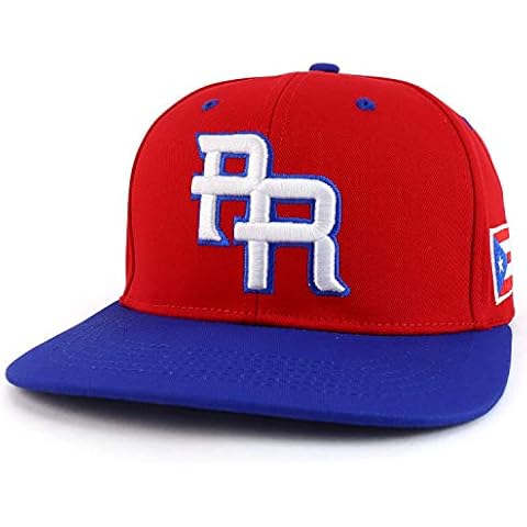 Trendy Apparel Shop PR 3D Embroidered Flatbill Snapback Cap with Puerto Rico Flag - RED Royal Cover