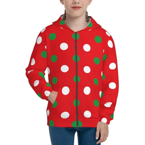 White and Green Polka Dot Kid Hoodies Boys Zip Up Sweatshirts Girls Pullover with Pocket3