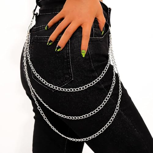 Punk Layered Pants Chain Belt Silver Y2k Layered Wallet Jean Chains for Women and Men3