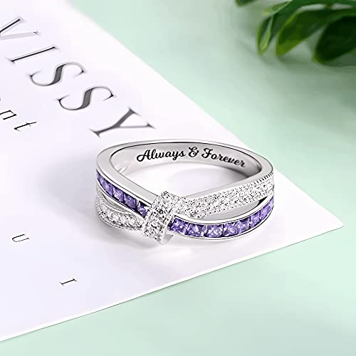 Silver Rings Personalized Engraved Cross-Finger Birthstone Ring Sterling Silver 925 Promise Ring for Her Wedding Band Ring Engagement Ring2