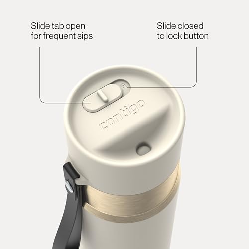 Image of Contigo AutoSeal 16 oz Stainless Steel Vacuum-Insulated Water Bottle with Leakproof Push-Button Spout & Lock, Carry Strap, BPA-Free & Lead-Free, Dishwasher Safe