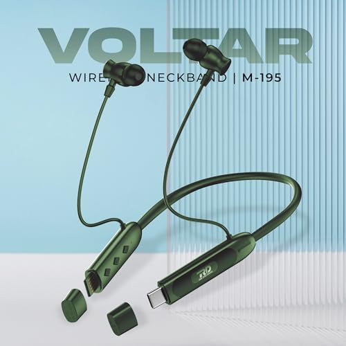 Image of RD M-195 VOLTAR Wireless Neckband Bluetooth in Ear Earphones with 90 Hours Playtime, 13mm Drivers, IPX4, Charge Through Adapter Support & Type-C, Environmental Noise Cancellation Green