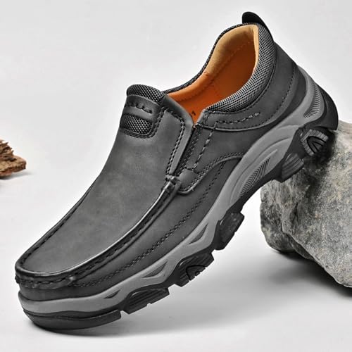 Men's Slip On Leather Loafers Retro Waterproof Driving Shoes with Hand-Stitched Thick Collar Slip-Resistant Comfort Low top Walking Shoes for Office Work, Travel & Outdoor2