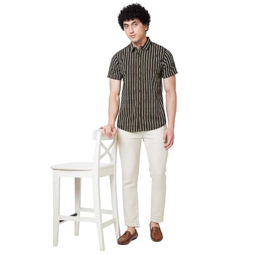 Image of Spykar Men's Regular Fit N /A Half Sleeve Striped Casual Shirts