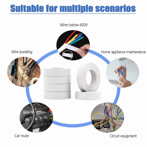 Image of TSUBI Electrical Tape (6Pack) White Electrical Tape is commonly Used for Household Wires, Automotive Power Circuit Wiring,Strong Adhesive,Waterproof,Durable, Easy-Wrap
