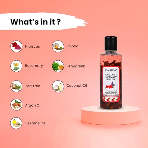 Image of The Bliss Hibiscus & Rosemary Hair Oil Enriched With Organic ingredients - Promotes Hair Growth, Reduces Hair Fall & anti dandruff for men & women 200ml