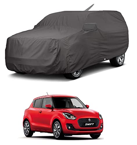 Image of Auto Hub Car Cover Compatible with Maruti Swift (Model : 2005-2017) with Antenna & Mirror Pocket, Weather Proof, Triple Stitched, Swift Car Cover- Navy-Red