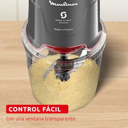 Miniatura 5 de Moulinex Easy Press, Picadora de alimentos de 600 W, Capacidad de 500 ml | 4 Cuchillas afiladas de acero inoxidable, Tecnología Safe Start Advanced, 3 Funciones, Apta lavavajillas, Gris, AT740H