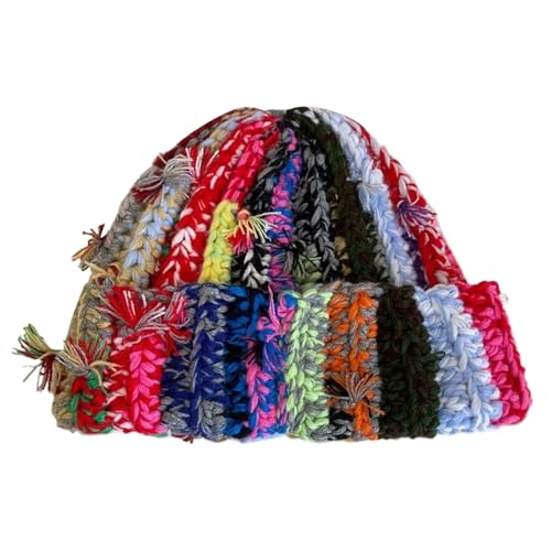 Bonnet tricoté chaud pour l'hiver : bonnet épais à rayures colorées idéal pour ski et voyage