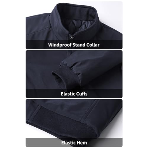 Image of PEGENO Men's Windproof Jacket,Fleece Lining For Stand Collar Winter Coat,Quilted Blue,Large