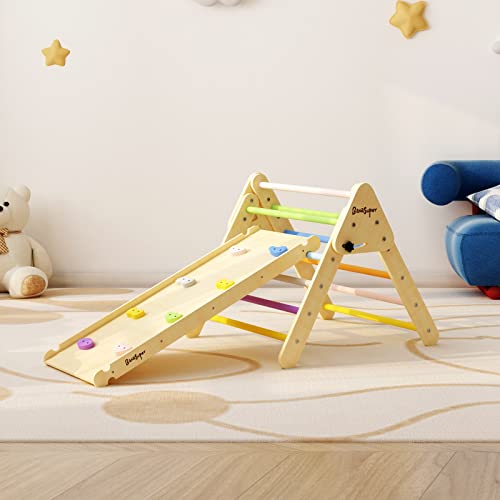 BanaSuper 2 en 1 Triangle d'escalade Arc-en-Ciel pour Enfants avec Rampe Aire de Jeux d'intérieur en Bois pour Tout-Petits Jouets Montessori pour Enfants