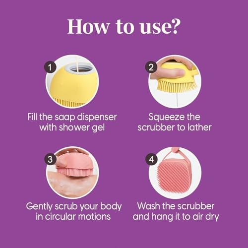 Image of Bathing & Scrubbing Brush with Soap Dispenser for Men & Women, Multicolor Silicone Body Brush Refillable Bath Brush for All Skin Types