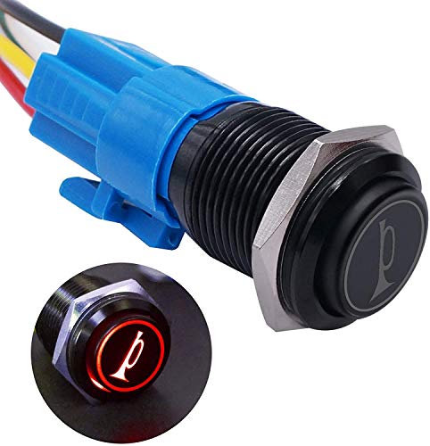Taiss 19MM 12V bouton de klaxon de voiture haut-parleur rouge LED allumé momentané en métal 3/4'interrupteur à bascule pour klaxon d'air avec fils BK-GLB19-R