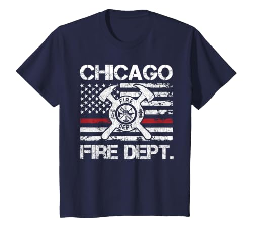 Chicago Illinois Fire Department Thin Red Line Fireman T-Shirt, Youth, Navy Blue, 3T