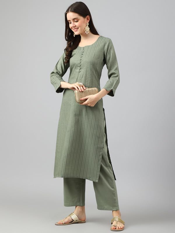 Image of Hritika Women's Cotton Blend Jacquard Woven Kurta with Palazzo Set HRKB0048
