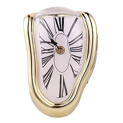 Winnfy Horloge de Fusion Courbe Surréaliste Salvador Dali Style à Domicile Étagère de Bureau Table Drôle Cadeau Créatif en Forme de L Doré