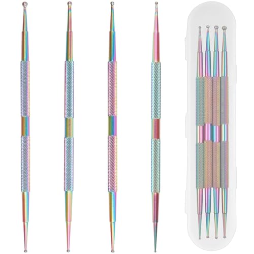 Nail Dotting Tool Set, 4PCS Professional Ball End Nail Art Dotting Tools, Multi-Functional Art Dot Tools for Nail Painting, Intricate Design Pattern Tracing, Embossing Stylus Work, Manicure Art Creati