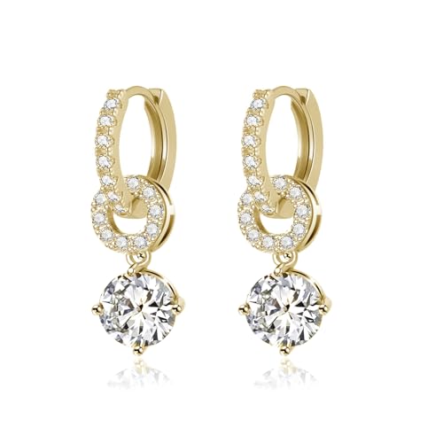 Trendy Hypoallergenic Gold Plated Dangle Earrings - Asymmetrical Rabbit, Butterfly, Imitation Diamond Hoops, Sparkling 4A Cubic Zirconia, Dainty Swaying Drop Jewelry Gift for Women