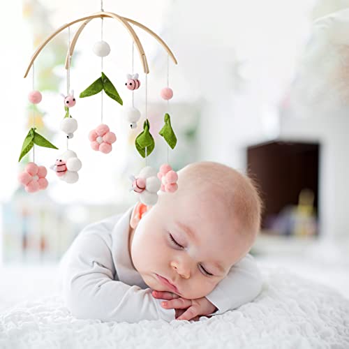 OESSUF Baby Mobile for Crib, Crib Nursery Mobile for Boys Girls, Boho Bee Flower Nursery Decor Soothe Toy Baby Shower Set for Infant Bedroom Hanging Decoration Toy, Pink - Image 3