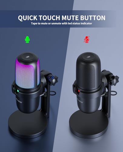 Ko-Star USB Gaming Microphone for PC,Computer Mic for PS4/ PS5/ Mac,Condenser Mic with Quick Mute,RGB Light,Pop Filter,Shock Mount for Recording,Streaming,Podcasting,YouTube (Black) - Image 6