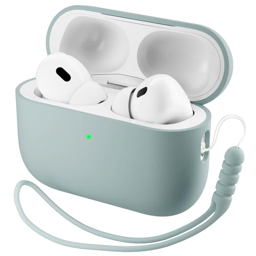 ORNARTO für AirPods Pro 3 Hülle Silikon mit Lanyard(2025) - Aus robustem PC und weichem Flüssigsilikon Kratzfest und stoßfest Schutzhülle für Air Pods Pro Gen. 3 mit Fallschutz - Agavegrün