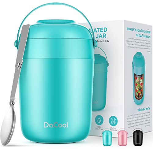 Dacool Insulated Food Jar Kids Food Thermos 16 Oz With Handle Leakproof Vacuum Stainless Thermos For Hot Food Insulated Lunch Container Keep Warm Bento Lunch Box For Girls Boys School Picnic Cyan-Blue #TOP7