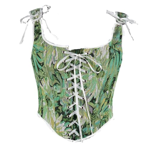 Image of CONCINEROS Women's Summer Vintage Floral Renaissance Corset Top for Women Y2k Tops Sleeveless Drawstring Crop Top