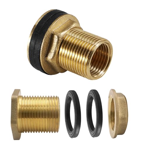 2 Stck Regentonnendurchfhrung, Messing Behlterverschraubung, AG 3/4" x IG 1/2", Tankdurchfhrung mit 4 Dichtungen, fr Wasserhahn, Behlter, Tanks und Fsser, 3/4" Auengewinde x 1/2" Innengewinde - Image 2