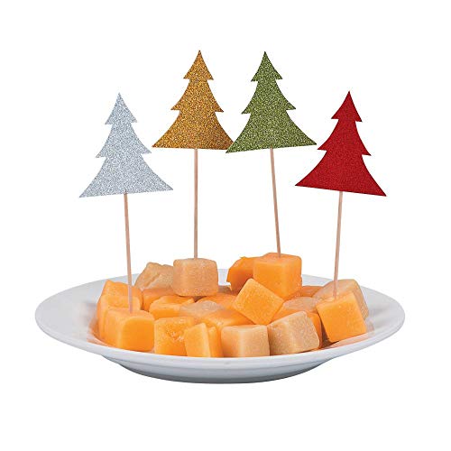 CHRISTMAS GLITTER TREE PICKS - Party Supplies - 24 Pieces