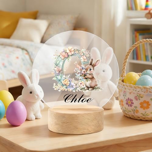 Lámpara de noche conejo con flores personalizada miniatura 3