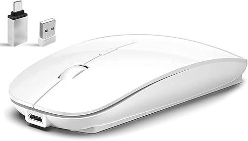 Vxeei Mouse inalámbrico para laptop, mouse Bluetooth para MacBook ProAirMaciPadChromebookcomputadora - Modo dual recargable (USB 2.4 GHz + Bluetooth