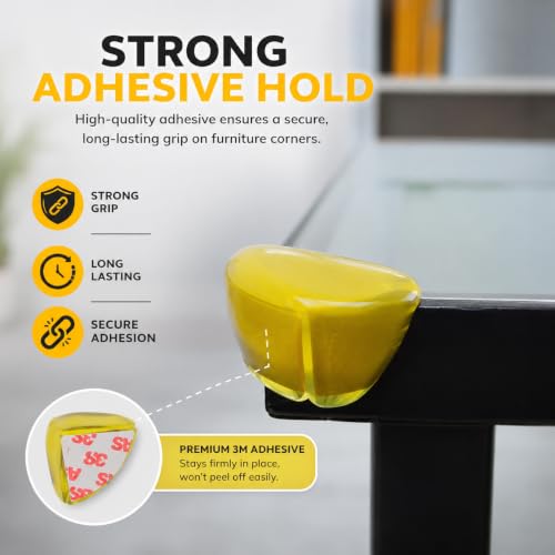 Image of Safe-O-Kid 12 Pcs Baby Safety Corner Protectors | Tear Drop Shaped Silicone Edge Guards for Sharp Furniture Corners, Tables & Beds | Soft Cushion, Non-Toxic, BPA-Free Baby Proofing - Yellow