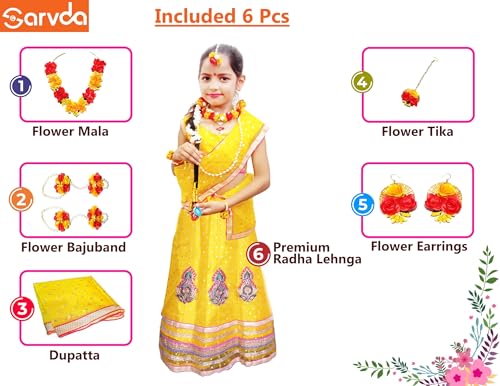 Image of Sarvda Shree Krishna Dress for Baby Boy & Radha Dress for Girls | Janamashtami Dress | Fancy Dress Costume with Accessories Dhoti, Dupatta, Mukut Flute Complete set, Ethnic wear