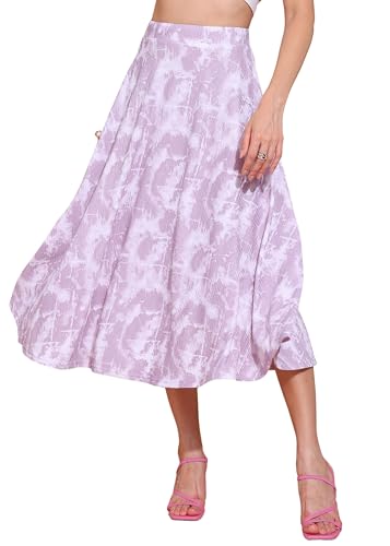 Image of FRAULEIN Women's Tie-Dye A-Line Self Design Printed Maxi /Midi Skirt | High Waist Flared | Soft Ribbed Texture | Casual Summer Knee Length Vacation Skirt