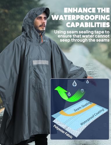 Image of ANYOO Hooded Rain Poncho for Adults Waterproof Lightweight Rain Coat for Men Women Reusable Rain Jacket for Emergency Outdoor