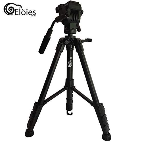 Image of Eloies EL974 Professional Series Heavy Duty Tripod Aluminium Made Adjustable with Cannon Nikon Sony Olympus Cameras & Mobile Phones| Three Way Pan Fluid Head Max Height 4.8 Foot.